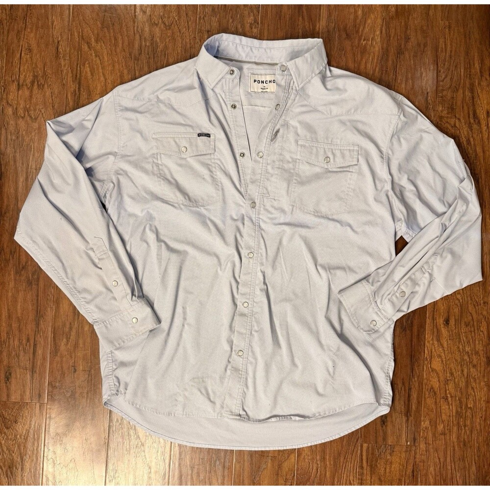 Poncho Shirt Mens Extra Large Pearl Snap Gray Western Regular Fit Stretch Casual